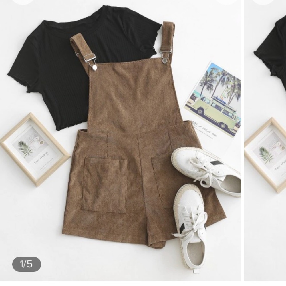 Pockets corduroy pinafore romper with top